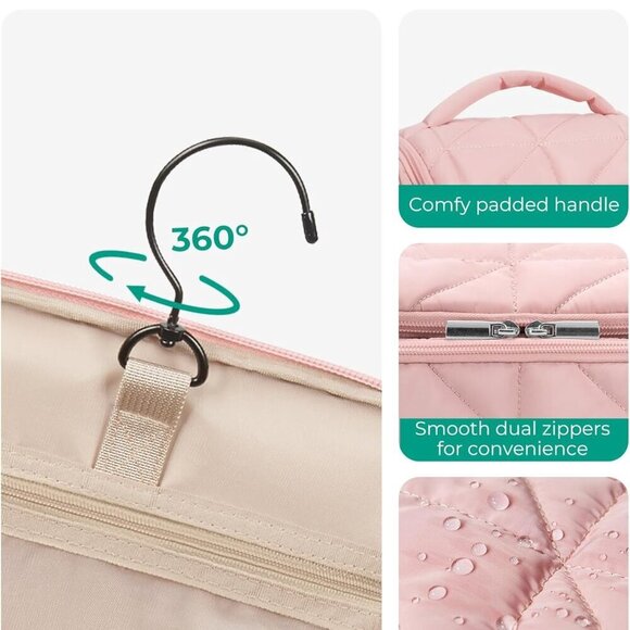 Toiletry Bag Travel Bag with Hanging Hook, Water-resistant Lightweight Puffy Mak - Picture 4 of 7